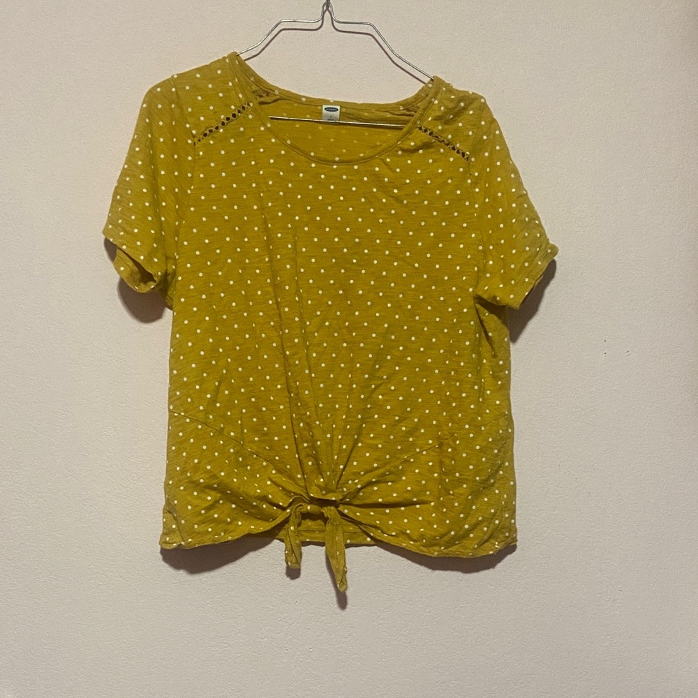 Old Navy Mustard Polka Dot Tie-Front Tee
